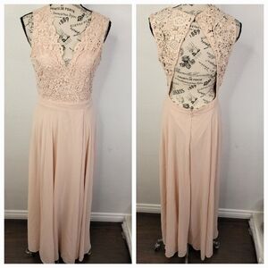 Lulus Maxi Dress Sz M Do Re Mi Blush Pink Backless Formal Gown 25435
